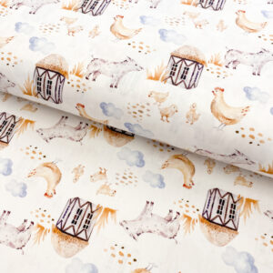 Bavlnená látka Snoozy fabrics Farm style Piggy digital print - rusko -  klobukova guma -  strih na rusko -  navod na rusko -  navod na usitie ruska -  latka na ruska -  guma na ruska -  gumicka na rusko -  bavlnena latka na ruska -  rusko s gumickou -